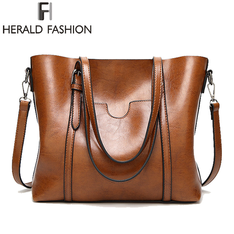 Herald Fashion Large Capacity Women Tote Bag High Quality PU Leather Female Handbags Top-Handle Bags