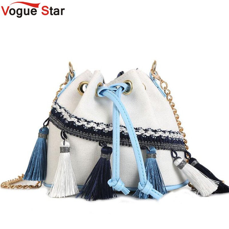 2018 New Women's Canvas  Bucket Bag Tassel Shoulder Handbags Vintage s