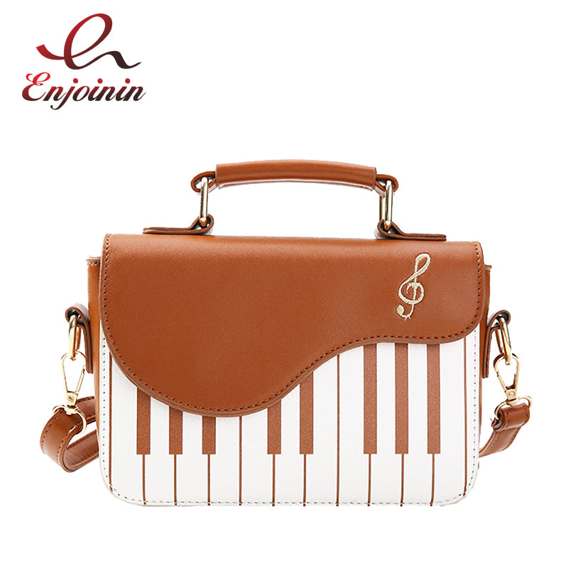 Cute Piano Pattern Fashion Pu Leather Casual Ladies Handbag Shoulder Bag Crossbody Messenger Bag Pouch Totes Women's Flap