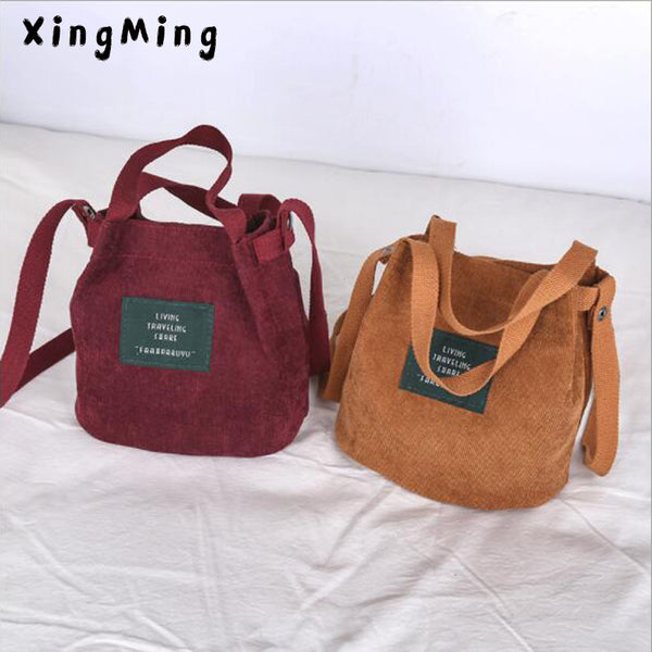 XINGMING 2018 Designer handbags high quality Women Bag Vintage Corduroy  Shoulder Bags New Corduroy