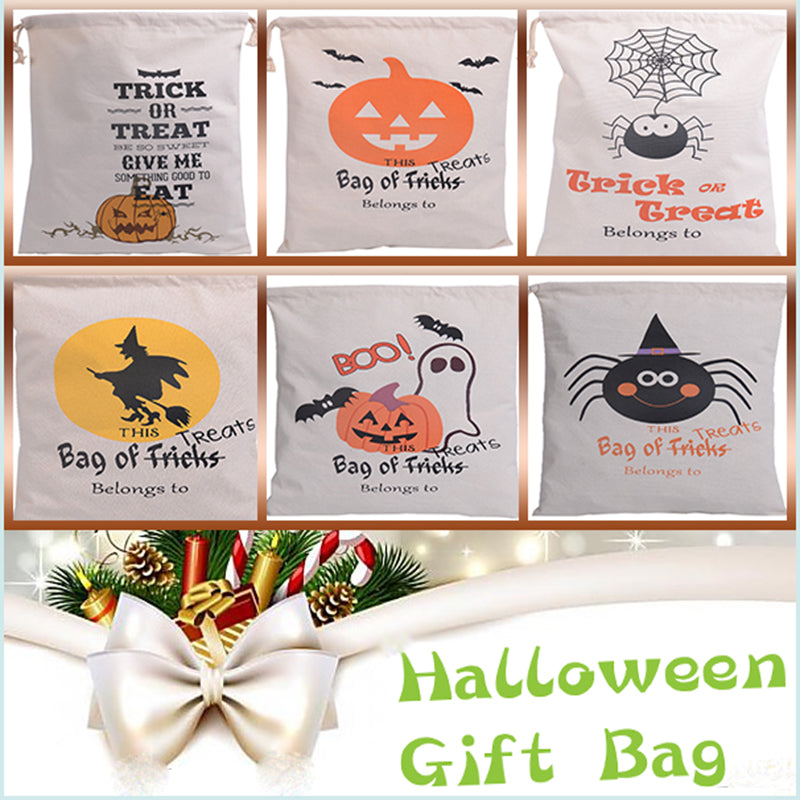 NEW 2018 Wholesale Halloween Sacks 10pcs/lot Halloween Printing Spider Pumpkin Canvas Bags Drawstring Bags Halloween Decoration